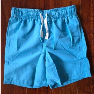 Boys Cyan Blue Swim Trunks Solid Quick Dry Mesh Lined Board Shorts Size 8Y